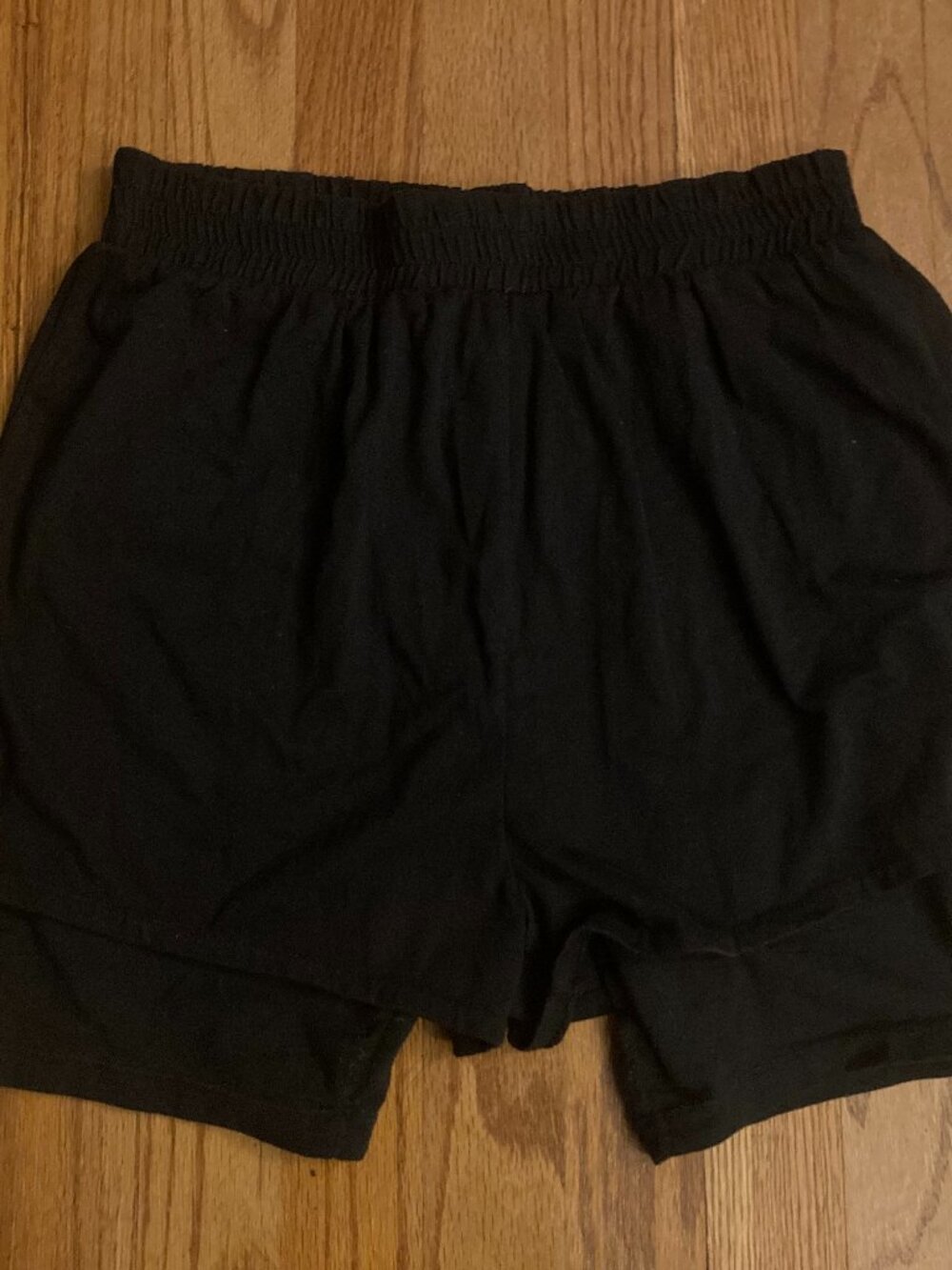 ACTIVE ELEMENTS Women's Vintage 90s Black Layered Look Exercise Shorts ~ Sz L